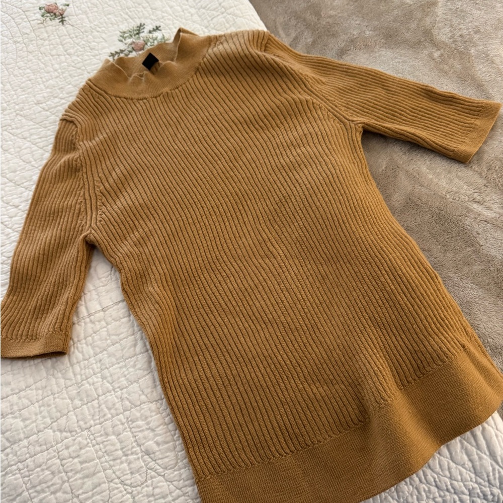 Uniqlo Women's Ribbed Mock Neck Sweater Dress — Mustard Brown